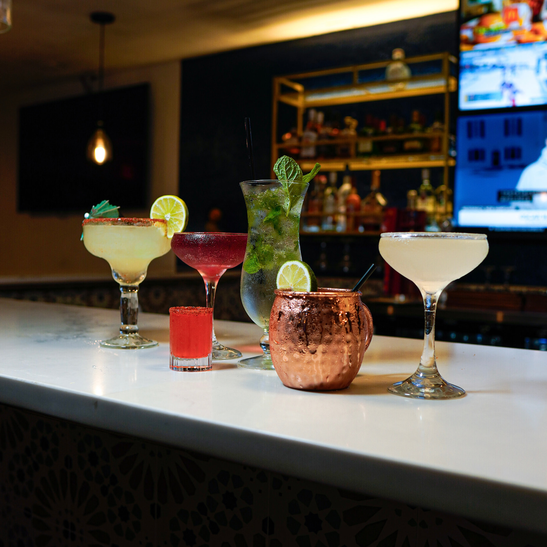 Colorful cocktails on a bar